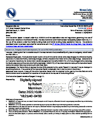 PR Instl Docs FL5259 R37 II 2022 10 06 FINAL ER PLYG UNDERLAYMENTS HVHZ FL5259-R37