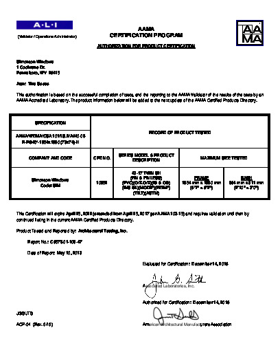 PR CERTIFICATE FL5414 R20 C CAC 43-17 SH TWIN 73X74 R PG45