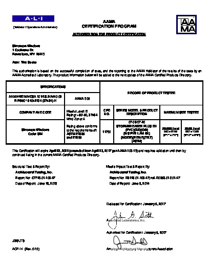 PR CERTIFICATE FL5419 R19 C CAC 07-09 07-20 DH IMPACT 37X84 R PG60
