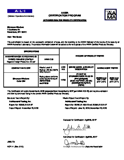 PR CERTIFICATE FL5419 R19 C CAC 07-09 07-20 DH IMPACT 53X76 R PG55