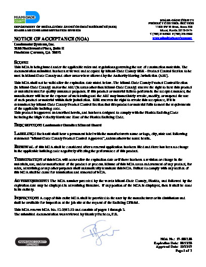 PR CERTIFICATE FL5498 R4 C CAC FL5498 R3 DURAFLEX MINERAL BOARD NOA17102302