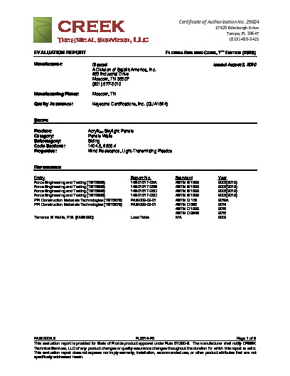 PR Instl Docs FL5614 R6 II FL 5614  Eval Glasteel R Profile AcrylicGC Wall Panel final SS
