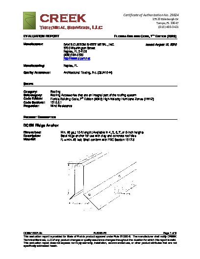 PR Instl Docs FL6046 R6 II DCSM15001.2b 2020 FBC Eval Ridge Anchor HVHZ final