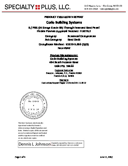 PR TECH DOCS FL6278 R5 AE R - PBR 24 GAUGE GRADE 80 ROOF EVALUATION REPORT