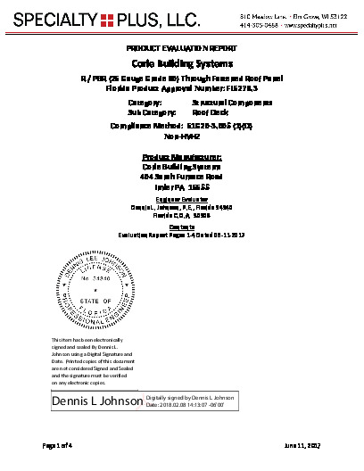 PR TECH DOCS FL6278 R5 AE R - PBR 26 GAUGE GRADE 80 ROOF EVALUATION REPORT