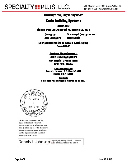 PR TECH DOCS FL6278 R5 AE SEAM-LOK EVALUATION REPORT
