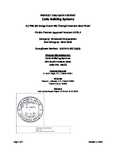 PR TECH DOCS FL6278 R7 AE CORLE R 26 GAUGE GRADE 80 ROOF