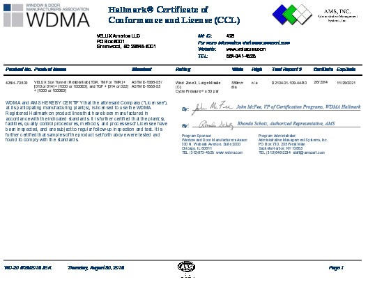 PR CERTIFICATE FL6393 R13 C CAC TGF TGR TMF TMR RESIDENTIAL SUN TUNNEL-IMPACT