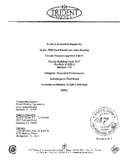 PR TECH DOCS FL6617 R4 AE PBR 24GA ROOF (HVHZ)-EVAL REPORT