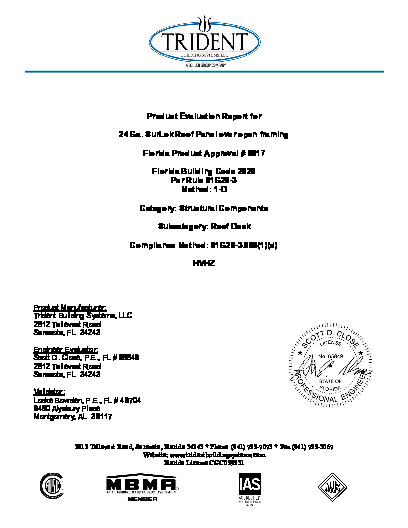 PR TECH DOCS FL6617 R7 AE SURLOK 24GA ROOF (HVHZ)-EVAL REPORT