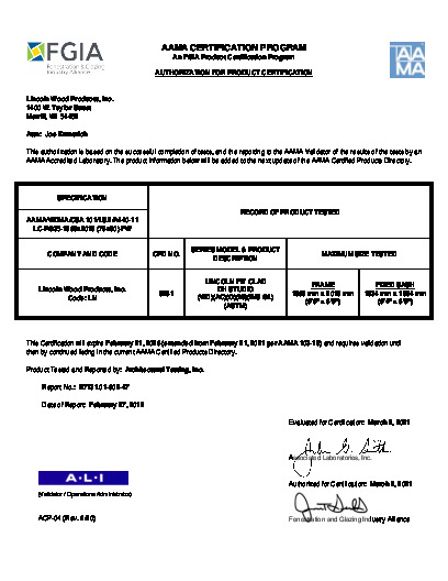 PR CERTIFICATE FL6642 R36 C CAC LINCOLN - CLAD DH LINCOLN FIT STUDIO   MAR. 2021 (EXT.5)