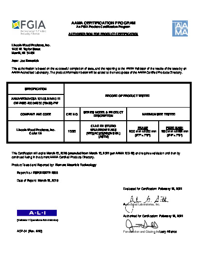 PR CERTIFICATE FL6642 R36 C CAC LINCOLN - CLAD DH STUDIO W-NARROW RAILS   FEB. 2021 (EXT.5)
