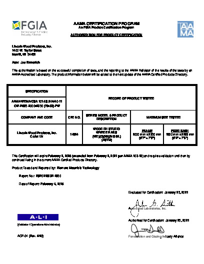 PR CERTIFICATE FL6642 R36 C CAC LINCOLN - WOOD DH STUDIO W-WIDE RAILS   JAN. 2021 (EXT.5)