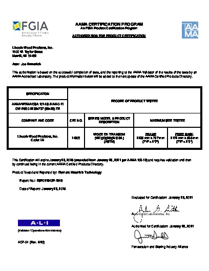 PR CERTIFICATE FL6642 R36 C CAC LINCOLN - WOOD DH TRANSOM   JAN. 2021 (EXT.5) 88X29