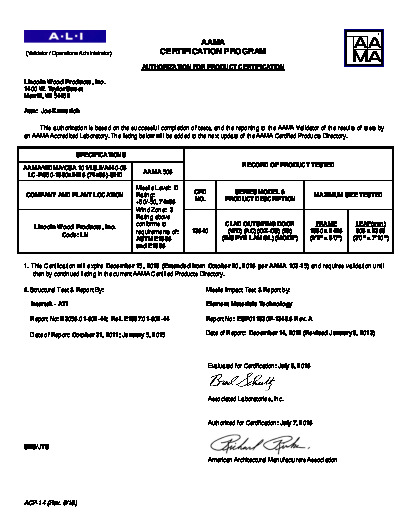 PR CERTIFICATE FL6683 R20 C CAC 6-0 X 8-0 CLAD OUT-SWING DOOR - STORMPOINT