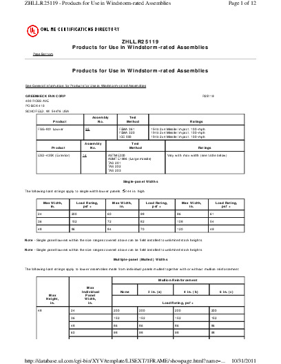 PR INSTL DOCS FL6876 R10 II R25119 LOAD AND SIZE RATINGS