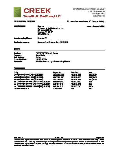 PR Instl Docs FL7411 R4 II FAE12002.3 2020 FBC Eval Resolite -FRP Wall Panel final