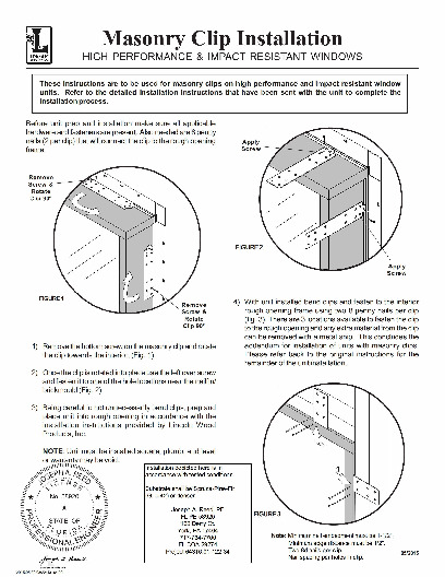 PR INSTL DOCS FL7460 R17 II MASONRY CLIP INSTALLATION - IMPACT WINDOWS - 05-2015 PE SEAL