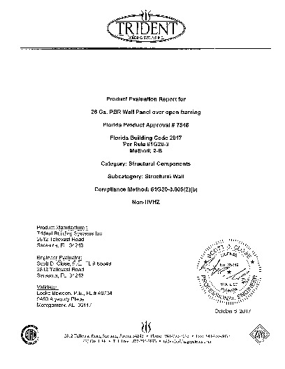 PR TECH DOCS FL7548 R4 AE PBR 26GA WALL (NON HVHZ)-EVAL REPORT