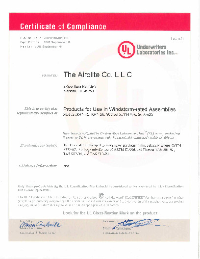 PR CERTIFICATE FL7708 R9 C CAC UL CERTIFICATE OF COMPLIANCE