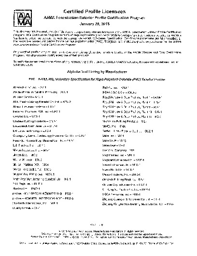 PR TECH DOCS FL8153 R9 AE AAMA CERTIFIED PROFILE LICENSEE LIST VISION AAMA 303