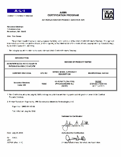 PR CERTIFICATE FL8500 R15 C CAC 15-15 FIXED R-PG50 (107X47) (FINLESS)