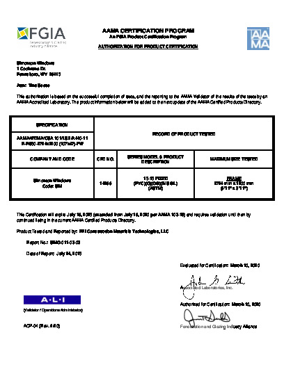 PR CERTIFICATE FL8500 R16 C CAC 15-15 FIXED R-PG50 107X47