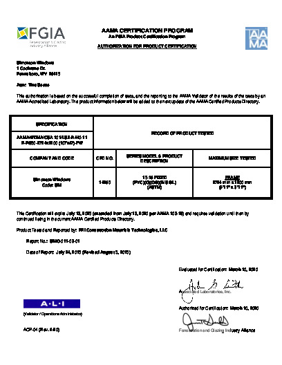 PR CERTIFICATE FL8500 R18 C CAC 15-16 FIXED R-PG50 107X47