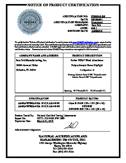 PR CERTIFICATE FL8617 R6 C CAC SFA 060 CERT NI008040-R5