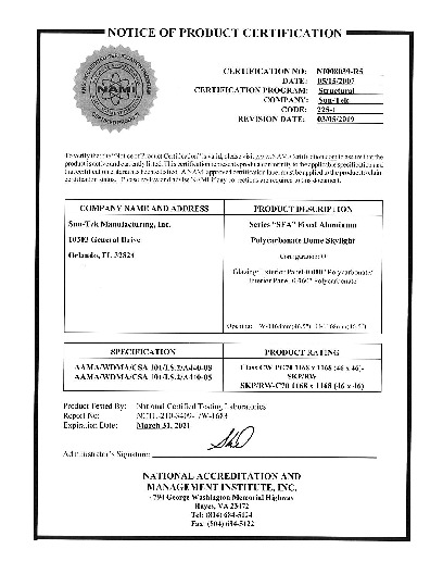 PR CERTIFICATE FL8617 R8 C CAC SFA .080 CERTIFICATE