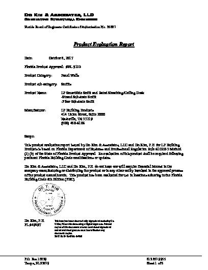 PR TECH DOCS FL9103 R4 AE EVALUATION REPORT OF LP SOFFIT 9103-2017