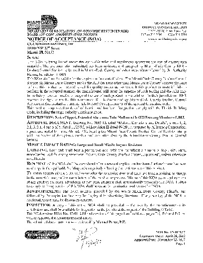 PR CERTIFICATE FL9187 R5 C CAC 17-1018.07 CLIPPED EXTRUDED ALUM TUBE MULLION WITH 373 FRAMING MEMBER - LMI