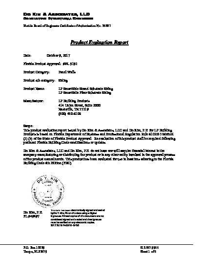 PR TECH DOCS FL9190 R5 AE EVALUATION REPORT OF LP SIDING 9190-2017