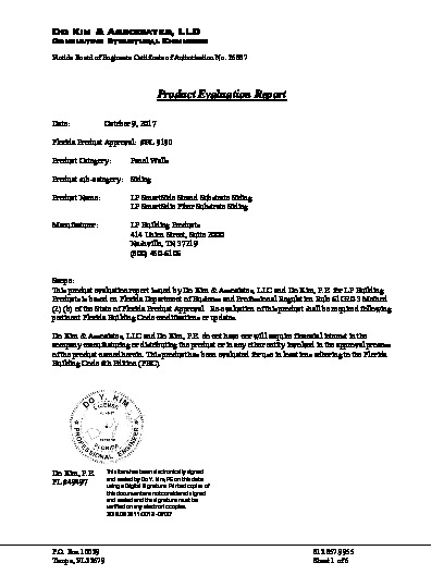 PR TECH DOCS FL9190 R6 AE EVALUATION REPORT OF LP SIDING 9190-2017