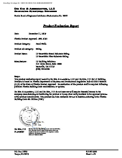 PR TECH DOCS FL9190 R8 AE EVALUATION REPORT OF LP SIDING 9190-R8-2017