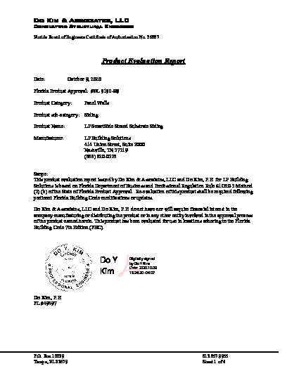PR TECH DOCS FL9190 R9 AE EVALUATION REPORT OF LP SIDING 9190-R9-2020