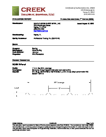 PR TECH DOCS FL9318 R5 AE DCSM15002.2A 2020 FBC EVAL R-PANEL ROOF FINAL