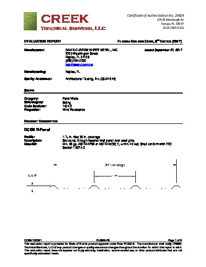 PR Instl Docs FL9322 R4 II DCSM15003.1 2017 FBC Eval Report R-Panel Wall