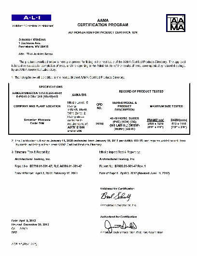 PR CERTIFICATE FL10160 R14 C CAC 42-19 EV IMPACT ANNEALED 96X48 R45 (EXT.)