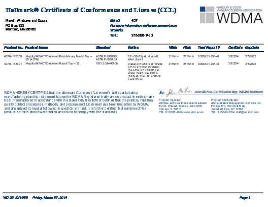 PR CERTIFICATE FL10188 R11 C CAC 83X83IN CASEMENT