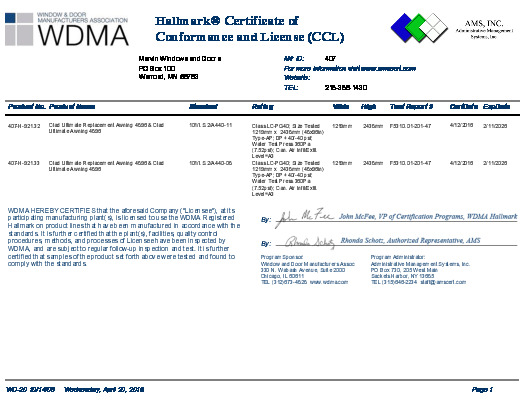 PR CERTIFICATE FL10323 R7 C CAC CCL FOR MARVIN 407-H-921.32, .33