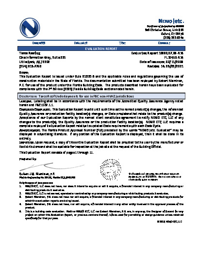 PR TECH DOCS FL10450 R14 AE 2021 03 22 FINAL ER TARCO UNDERLAYMENTS FL10450-R14