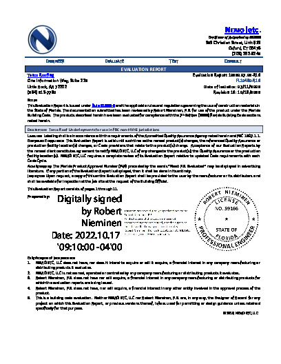 PR Instl Docs FL10450 R16 II 2022 10 15 FINAL ER TARCO UNDERLAYMENTS FL10450-R16