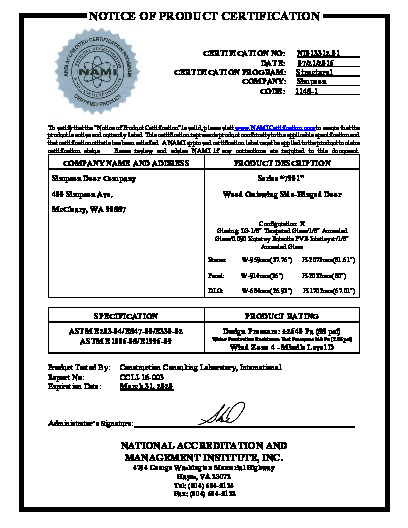 PR CERTIFICATE FL9668 R7 C CAC NI013312.01 GLAZED OUTSWING