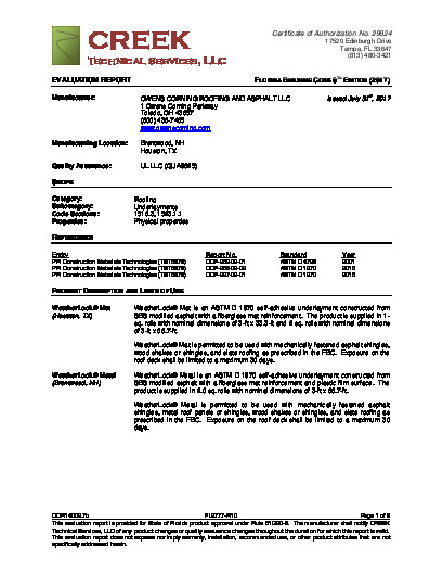 PR Instl Docs FL9777 R10 II OCR14002.7b 2017 FBC Evaluation Report Weatherlock HVHZ
