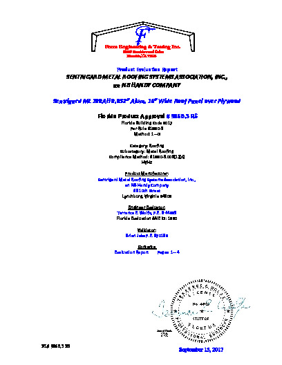 PR Instl Docs FL9860 R5 II ML 100AH Alum over Plywood HVHZ Secured