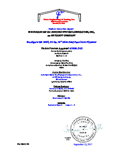 PR Instl Docs FL9860 R5 II ML 150H 24 Ga. over Plywood HVHZ Secured