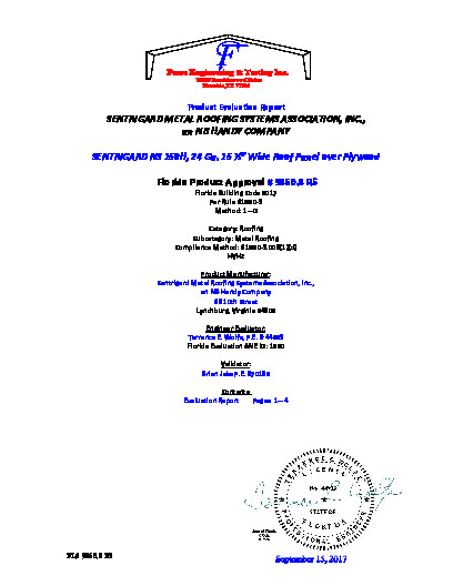 PR Instl Docs FL9860 R5 II NS 150H 24 Ga. over Plywood HVHZ Secured