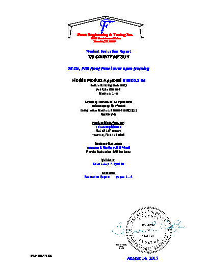 PR Instl Docs FL9903 R4 II 26 Ga. PBR Structural Roof Panel secured