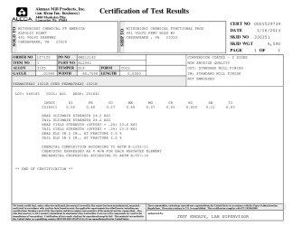 PR TECH DOCS FL12087 R4 TR ALCOA MILL CERTIFICATE 3105 H14